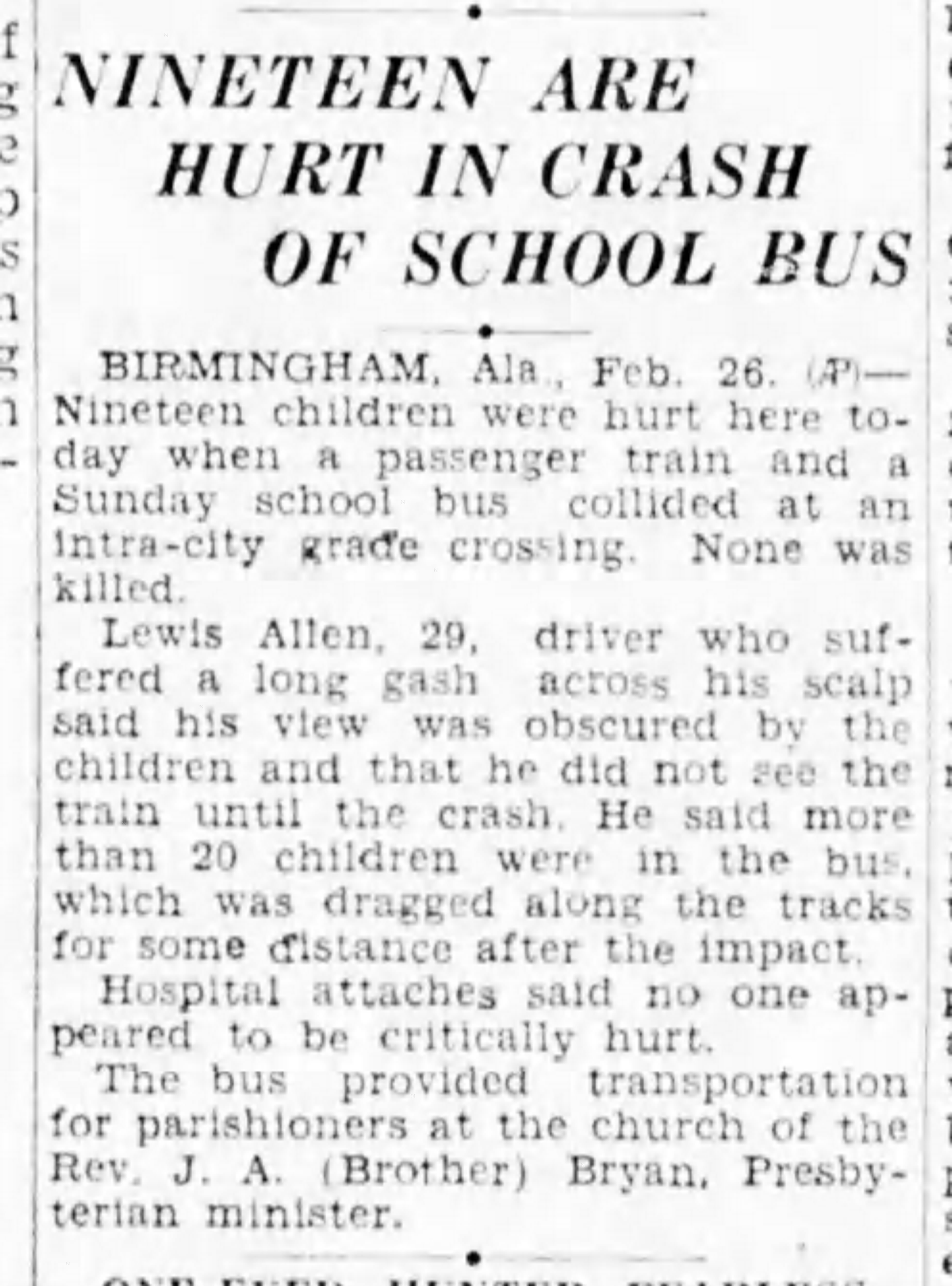 Nineteen Are Hurt in Crash of School Bus